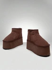 Solezae 女士鞋子舒适温暖圆头平底超厚底可爱户外仿麂皮短靴 - 巧克力棕 - 查看 6