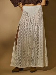 Aralina Fall Winter Stolkhom Style Western Boho Sexy Full Lace Split Front Sheer A Line Maxi Skirt Country Concert And Teacher And Halloween