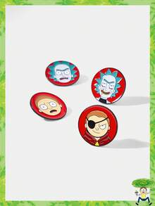 Rick and Morty X SHEIN 4 件套卡通人物珐琅胸针，创意合金徽章装饰配件 - 彩色 - 查看 1