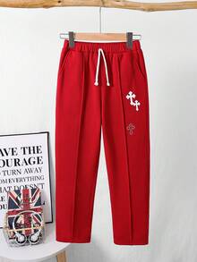 SHEIN Pantalones de chándal con estampado gráfico de estilo casual y urbano para niños/preadolescentes, adecuados para ir y venir, la escuela, el uso diario casual, los viajes, los deportes, primavera/verano/otoño/invierno