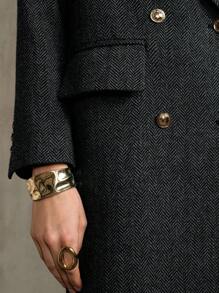 Arave Women's Wool Herringbone Fabric, Suit-Style Version, Peaked Lapel And Pocket Flap Design, Daily Commuting Long Suit Jacket Fall Clothes For Women Old Money Style Women Teacher Outfits For Women