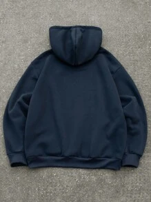 Manfinity EMRG Men's Autumn Casual Solid Color Thermal Lined Hooded Sweatshirt, Featuring A Stylish Two-Tone Patchwork Hood. Made With Soft, Warm Fleece Fabric, Perfect For Autumn. Simple And Versatile Design, Easy To Match With Any Pants For Daily Outings Or Campus Life. An Excellent Gift For Your Boyfriend., Navy Blue Hoodie Men, Plain Blue Hoodie Men, Men Clothes Hoodie Navy Hoodie Plain Hoodie Cotton Hoodie Oversized Hoodie - Navy Blue - View 2