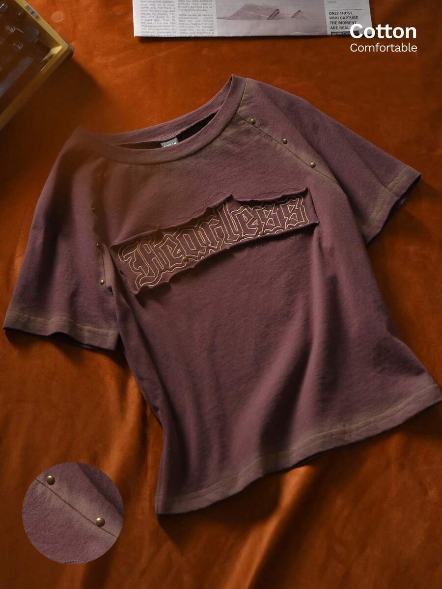 Easelle 复古刺绣修身短款T恤，夏季