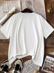 Women's Casual Versatile Small Print Short Sleeve T-Shirt, Summer - White - View 2