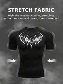 Manfinity Sport Corelite Bộ đồ thể thao nam gồm áo thun tay ngắn raglan in họa tiết Gothic và quần short hai lớp có dây rút ở eo, thích hợp cho tập gym và tập luyện. - màu đen - Xem 5
