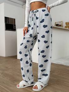 EURMUSE PLUS 2pcs Striped With Heart Pattern Sleep Bottom Sets Pajama Sets For Women Pants - Multicolor - View 7