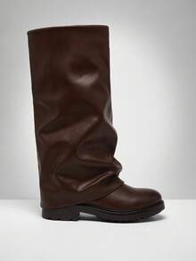 Solezae Botas altas de mujer con plataforma y suela de carro con doblez - Marrón - Ver 8