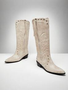 Solezae 女士西式冬季时尚性感百搭粗跟靴 - 咖啡棕 - 查看 5