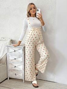 SHEIN 心形印花舒适休闲孕妇背带裤 - 彩色 - 查看 6