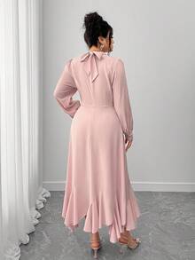 Elenzga Vestido asimétrico con lazo delantero, color rosa, talla grande para mujer - Rosa vieja - Ver 2