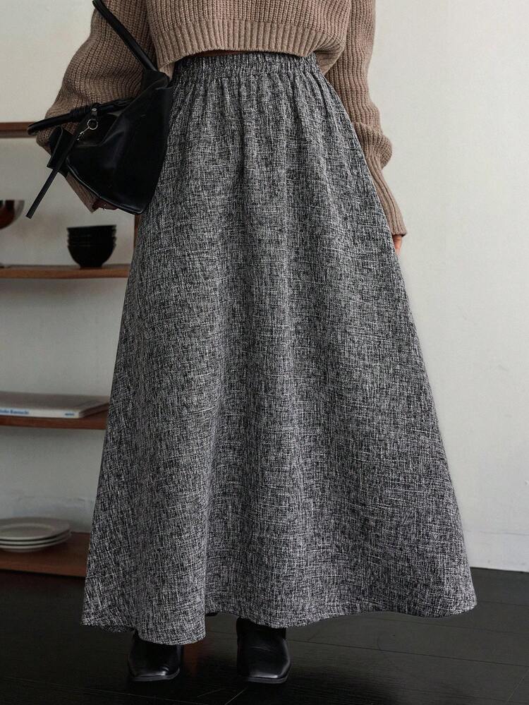 Women's Loose Business Casual A-Line Skirt, Gray, Suitable For Commuting And Office Wear, Autumn/Winter