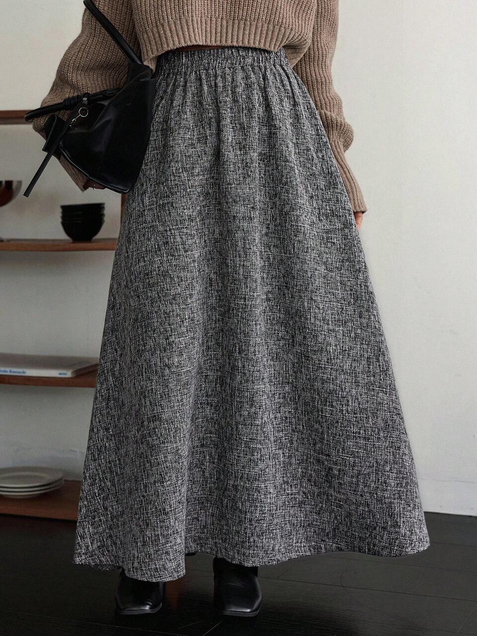 Women's Loose Business Casual A-Line Skirt, Gray, Suitable For Commuting And Office Wear, Autumn/Winter