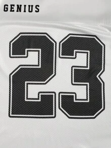 SHEIN Áo thun tay dài họa tiết chữ và số đơn giản, phối lưới cho bé gái tuổi teen, màu sắc đơn giản, đa năng, thích hợp mặc khi đi làm, đi học, mặc thường ngày, du lịch, tiệc ngoài trời, thể thao, thu/đông - trắng - Xem 4