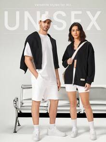 GLOWMODE 日常羊毛保持休闲男女通用连帽夹克，带基本口袋日常休闲 - 黑色 - 查看 8