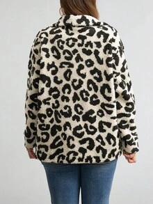 SHEIN LUNE 大码女式豹纹长袖单排扣休闲仿皮草宽松外套，适合秋冬季办公室穿着，日常穿着、假日优雅装扮、职场女神范儿，尽显秋冬风情。 - 彩色 - 查看 9