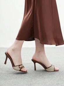 CUCCOO BIZCHIC Giày cao gót mũi tròn thời trang màu nâu và trắng, khóa vàng, phù hợp cho việc đi lại hàng ngày - màu nâu - Xem 5