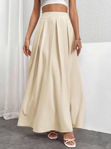 Firerie 女士米色高腰褶裙 - 卡其色 - 查看 4