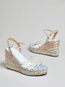 Solezae 女士花卉踝带草编坡跟凉鞋 - 彩色 - 查看 7