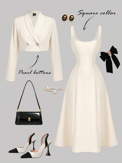 SHEIN MOD 女士杏色西装外套和连衣裙套装