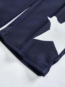 SHEIN Explorewe 2 件/套女童卫衣两件套，91 图案单肩带长袖卫衣搭配星星印花裤，适合日常穿着、同学聚会、户外活动 - 藍色 - 查看 8