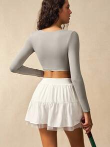 VARSIVA 女式圆领短款紧身长袖运动T恤长袖短款上衣灰色 - 灰色 - 查看 6