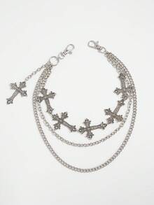 ROMWE Fairycore 1pc Vintage Punk Cross Waist Chain, Men's Hip Hop Personalized Multi-Layer Body Chain, Used For Pants Decoration - Silver - View 3