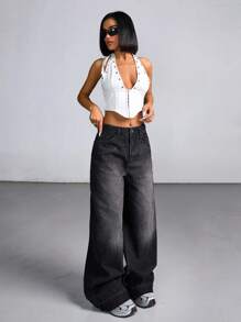 CasuGlow Women's Casual Washed Wide Leg Jeans Women S Outfits Work Outfits For Women Womens Set Women S Clothes Women Summer Clothing Women S Summer Shirts Wide Leg Jeans Woman - Black - View 5