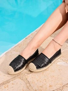 Styleloop 女士平底编织鞋，波西米亚风格度假装 - 黑色 - 查看 6