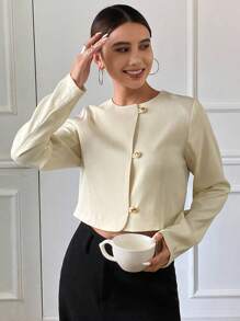 Livesso 女士新款常规款短夹克，秋季 - 杏色 - 查看 6