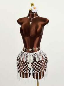 Zestiva Bohemian Stil Patchwork Quaste Saum Hollow Out Häkeln Strand Cover Up Rock, Geeignet Für Sommer, Urlaub, Reisen, Schwimmbad