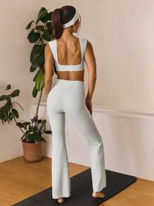 GLOWMODE FeatherFit™ 罗纹柔软弹性方领运动文胸低冲击瑜伽普拉提工作室日常休闲装可拆卸罩杯 - 淺灰色 - 查看 7