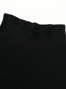 SHEIN Unity Vestido de punto con cuello alto, unicolor y rasgado para otoño/invierno - Negro - Ver 5