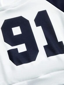 SHEIN Explorewe 2 件/套女童卫衣两件套，91 图案单肩带长袖卫衣搭配星星印花裤，适合日常穿着、同学聚会、户外活动 - 藍色 - 查看 6