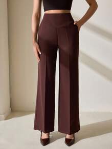 CLARA VERO Pantalón ancho de pierna larga de otoño para mujer, color marrón, informal - Marrón - Ver 3