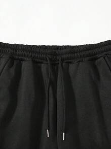 EURMUSE 男士字母与熊印花常规款连帽衫和裤子套装 - 黑色 - 查看 5