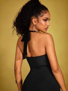 INAWLY Women's Sexy Lace Patchwork Maxi Halter Neck Bodycon Dress