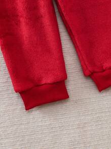 SHEIN Cute Round Neck Plush Baby Boy Outfit Fall Winter - Rose Red - View 5