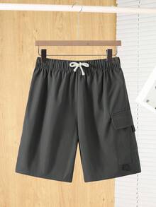 SHEIN Lässige graue Cargo-Shorts mit Taschen für Teenager, sportlicher Street-Punk-Rock-Preppy-Stil, geeignet für Frühlings-/Sommerausflüge, Partys, Musikfestivals - Dunkelgrau - Übersicht 2