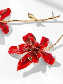 SHEIN Maija Pendientes largos de metal con flores de estilo exagerado para vacaciones - Rojo - Ver 4