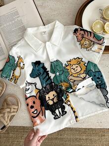 SHEIN Leap Crew Young Boy Casual Cute Pattern Short Sleeve Shirt - Pink - View 6