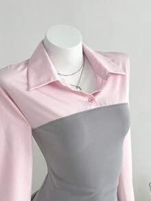 Elamini Women's Long Sleeve Casual Sweet Contrast Color Patchwork Shirt Fall Cloth For Women - Multicolor - View 3