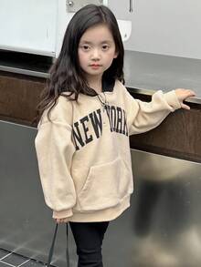 DAZY Young Girls Hooded Sherpa English Print Casual Street Style Long Sleeve Sweatshirt Fall,Winter - Apricot - View 5