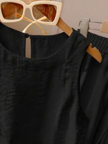 2pcs/Set Women Solid Color Vest And Pants Set - Black - View 5