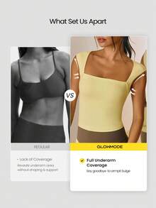 GLOWMODE FeatherFit™ Full Underarm Hip Length Square Neck Basic Tank Top Low Impact Yoga Pilates Studio Daily Removable Cups Valentine's Day