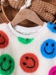 SHEIN 秋冬少女纯色蓬松圆领休闲卫衣 - 白色 - 查看 6