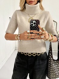 Siren Gaze Dam enfärgad casual mångsidig polotröja med kort ärm för höst/vinter