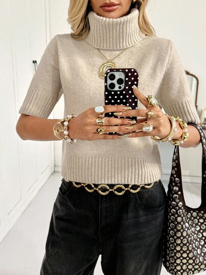 Siren Gaze Dam enfärgad casual mångsidig polotröja med kort ärm för höst/vinter