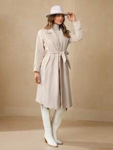 Wildy Lapel Neck Drop Shoulder Belted Overcoat