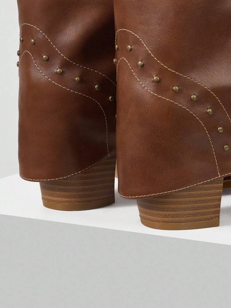 BOTAS ELEGANTES DE MEDIA PANTORRILLA CON TACÓN GRUESO, REMACHES Y PUÑO INVERTIDO, ESTILO BRITÁNICO, NUEVAS LLEGADAS PARA OTOÑO E INVIERNO PARA MUJER