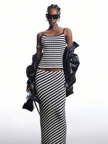 LYSMO 2025 New Arrive Minimalism Fall  Women's Casual 2 Pieces Set: Striped Knit Camisole Top & Knitted Blend Mini Skirt